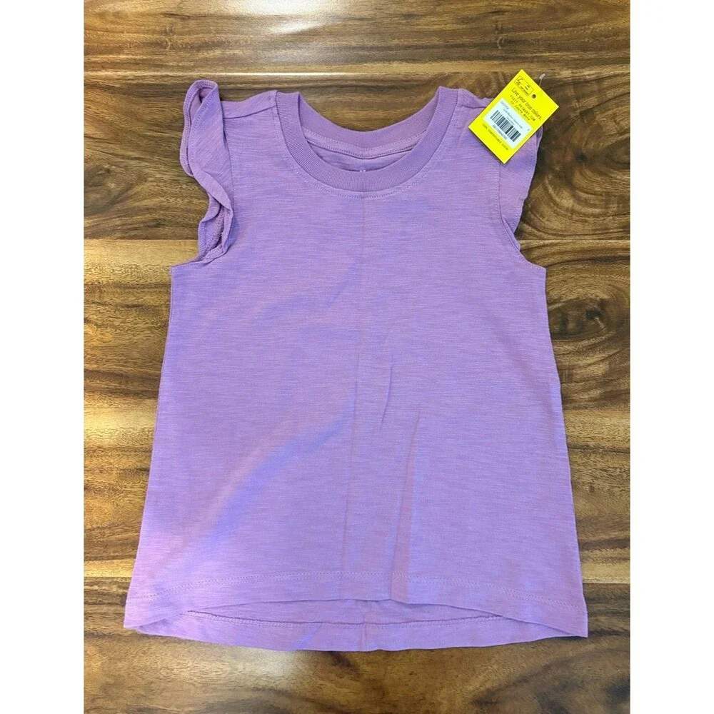 Three Primary Flutter Sleeve Tops, Lavender, Guava & Rainbow Stripe, Size 3T